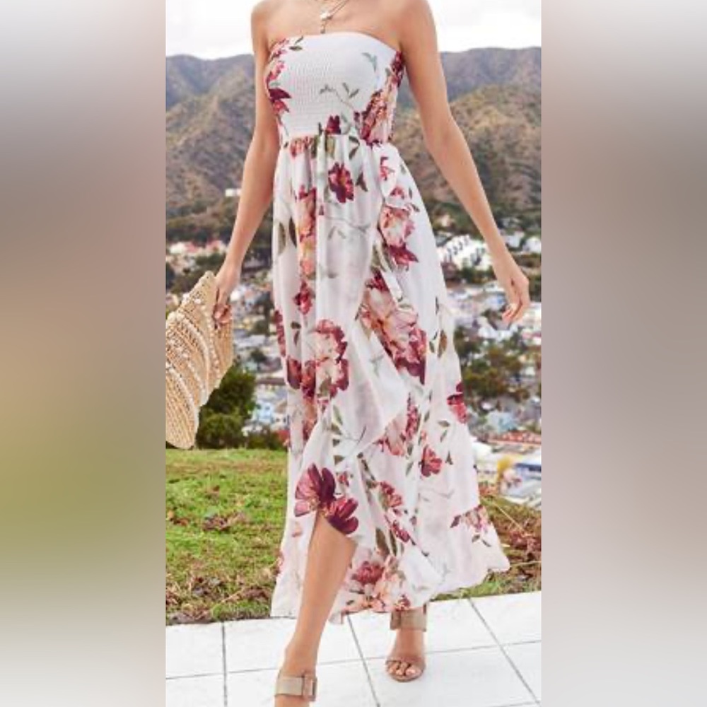 Strapless floral summer dress - medium